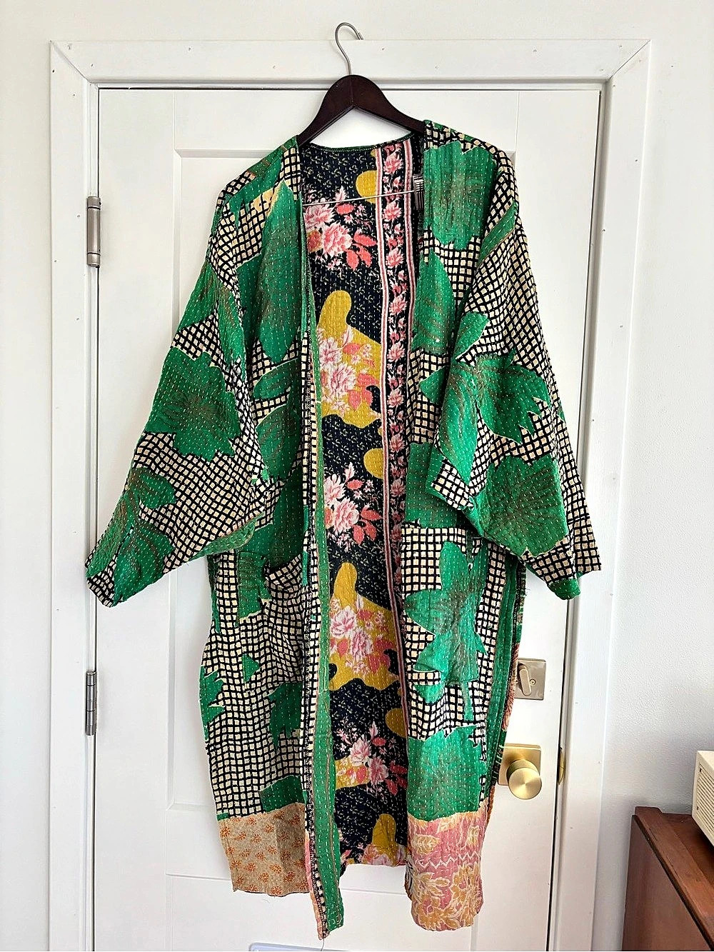 Green & Black Floral Kimono-Style Layer